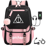 Hogwarts Waterproof Backpack School Notebook Travel Bags USB Charging