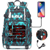 Los Angeles Basketball James Rockets USB Charging Backpack School Notebook Travel Bags