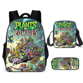 Plants vs Zombies Full Printed Backpack Schoolbag Travel Notebook Bag Lunch Bag Pencil Bag for Kids Students 3PCS