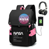 NASA Space Oxford School Bag Shoulder Backpack Schoolbags for Students USB Charging