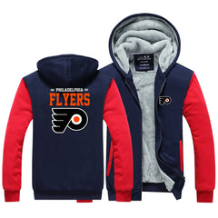 Philadelphia Flyers Hockey Team Unisex Lined Hoodie Fleece Sweatshirt Full Zipper Hooded Thicken Jacket