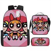 The Powerpuff Girls Full Printed Backpack Schoolbag Travel Notebook Bag Lunch Bag Pencil Bag for Kids Students 3PCS