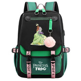 The Princess and the Frog Waterproof Backpack School Notebook Travel Bag USB Charging