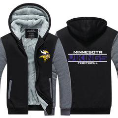 Minnesota Football Team Vikings Unisex Lined Hoodie Fleece Sweatshirt Full Zipper Hooded Thicken Jacket