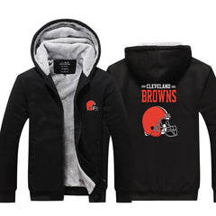 Cleveland Football Browns Unisex Lined Hoodie Fleece Sweatshirt Full Zipper Hooded Thicken Jacket