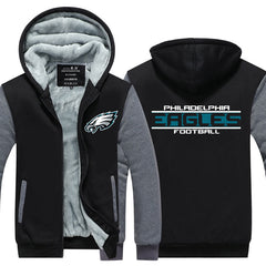 Philadelphia Football Team Eagles Unisex Lined Hoodie Fleece Sweatshirt Full Zipper Hooded Thicken Jacket