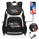 Squid Game USB Charging Backpack School Notebook Travel Bags