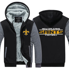 New Orleans Football Team Saints Unisex Lined Hoodie Fleece Sweatshirt Full Zipper Hooded Thicken Jacket