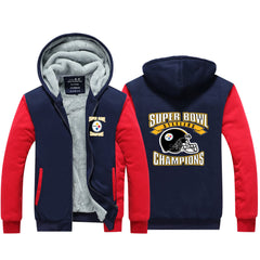 Pittsburgh Football Steelers Unisex Lined Hoodie Fleece Sweatshirt Full Zipper Hooded Thicken Jacket