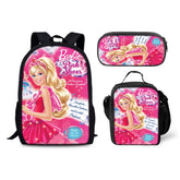 Pink Barbie Backpack Schoolbag Lunch Bag Pencil Bag for Kids Students 3PCS