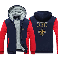 New Orleans Football Saints Unisex Lined Hoodie Fleece Sweatshirt Full Zipper Hooded Thicken Jacket