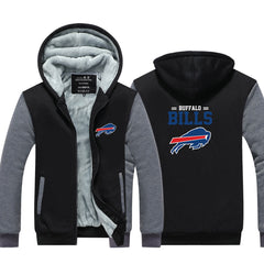 Buffalo Football Bills Unisex Lined Hoodie Fleece Sweatshirt Full Zipper Hooded Thicken Jacket