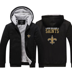 New Orleans Football Saints Unisex Lined Hoodie Fleece Sweatshirt Full Zipper Hooded Thicken Jacket