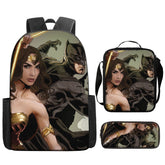 Wonder Woman Full Printed Backpack Schoolbag Travel Notebook Bag Lunch Bag Pencil Bag for Kids Students 3PCS