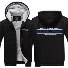 New England Football Team Patriots Unisex Lined Hoodie Fleece Sweatshirt Full Zipper Hooded Thicken Jacket