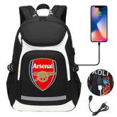 Arsenal Football Club USB Charging Backpack School Notebook Travel Bags