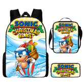 Sonic the Hedgehog Full Printed Backpack Schoolbag Travel Notebook Bag Lunch Bag Pencil Bag for Kids Students 3PCS