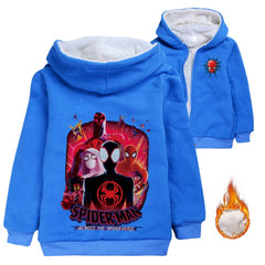 Spider Man Across the Spider Verse Miles Morales Sherpa Lined Hoodie Fleece Sweatshirt Full Zip Hooded Jacket for Kids