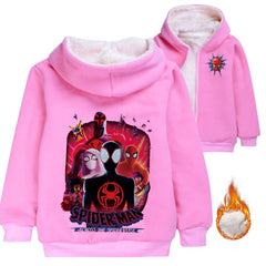 Spider Man Across the Spider Verse Miles Morales Sherpa Lined Hoodie Fleece Sweatshirt Full Zip Hooded Jacket for Kids