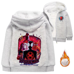 Spider Man Across the Spider Verse Miles Morales Sherpa Lined Hoodie Fleece Sweatshirt Full Zip Hooded Jacket for Kids