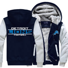 Detroit Football Team Lions Unisex Lined Hoodie Fleece Sweatshirt Full Zipper Hooded Thicken Jacket