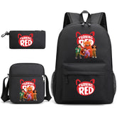 Turning Red Panda Printed Schoolbag Backpack Shoulder Bag Pencil Bag 3pcs set for Kids Students