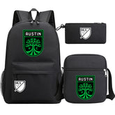 Austin Soccer Printed Schoolbag Backpack Shoulder Bag Pencil Bag 3pcs set for Kids Students