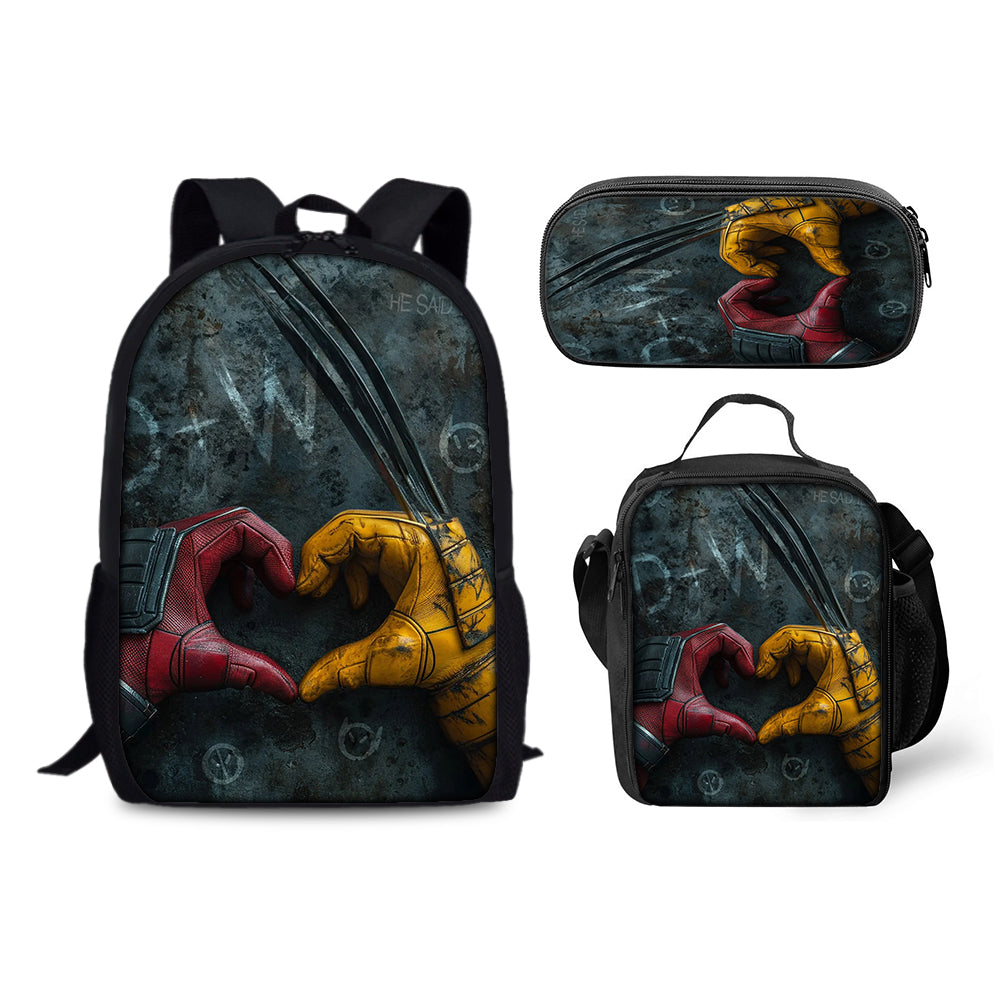 Deadpool and Wolverine Backpack Schoolbag Lunch Bag Pencil Bag for Kids Students 3PCS