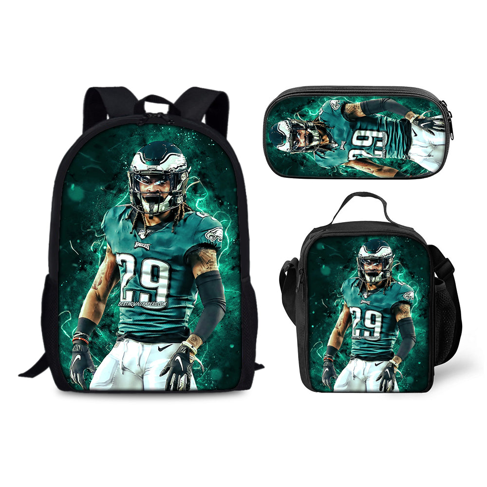 Philadelphia Eagles Football Team Backpack Schoolbag Lunch Bag Pencil Bag for Kids Students 3PCS