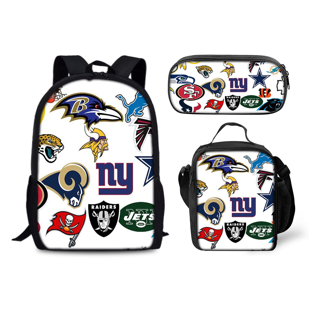 Football Team Backpack Schoolbag Lunch Bag Pencil Bag for Kids Students 3PCS