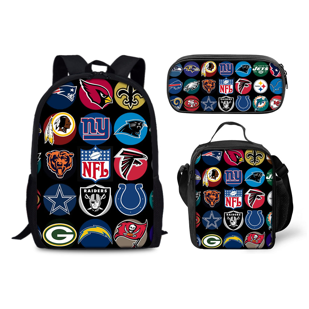 Football Team Backpack Schoolbag Lunch Bag Pencil Bag for Kids Students 3PCS