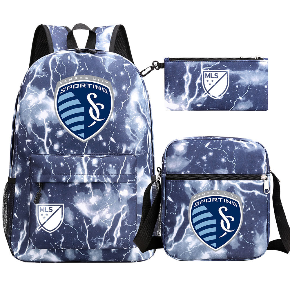 Sporting Kansas City Soccer Printed Schoolbag Backpack Shoulder Bag Pencil Bag 3pcs set for Kids Students