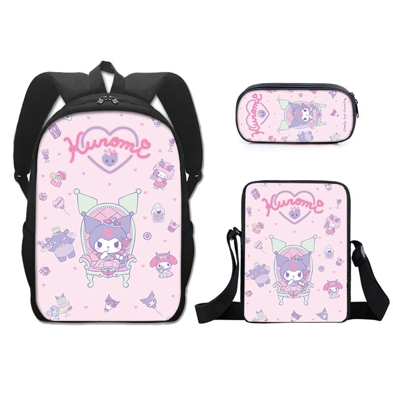 Kuromi Full Printed Backpack Schoolbag Travel Notebook Bag Lunch Bag Pencil Bag for Kids Students 3PCS