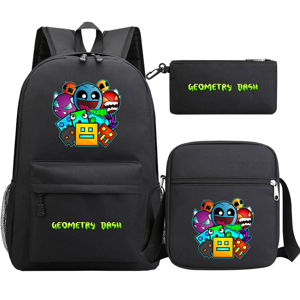 Geometry Dash Schoolbag Backpack Shoulder Bag Pencil Case set for Kids Students
