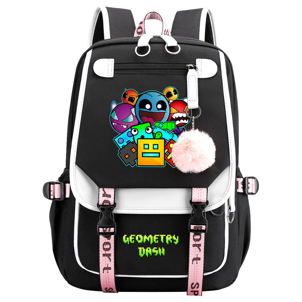 Geometry Dash Waterproof Backpack School Notebook Travel Bags USB Charging