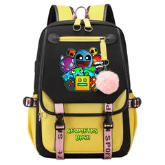 Geometry Dash Waterproof Backpack School Notebook Travel Bags USB Charging