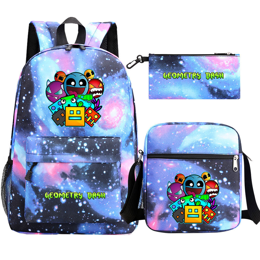 Geometry Dash Schoolbag Backpack Shoulder Bag Pencil Case set for Kids Students