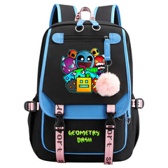 Geometry Dash Waterproof Backpack School Notebook Travel Bags USB Charging