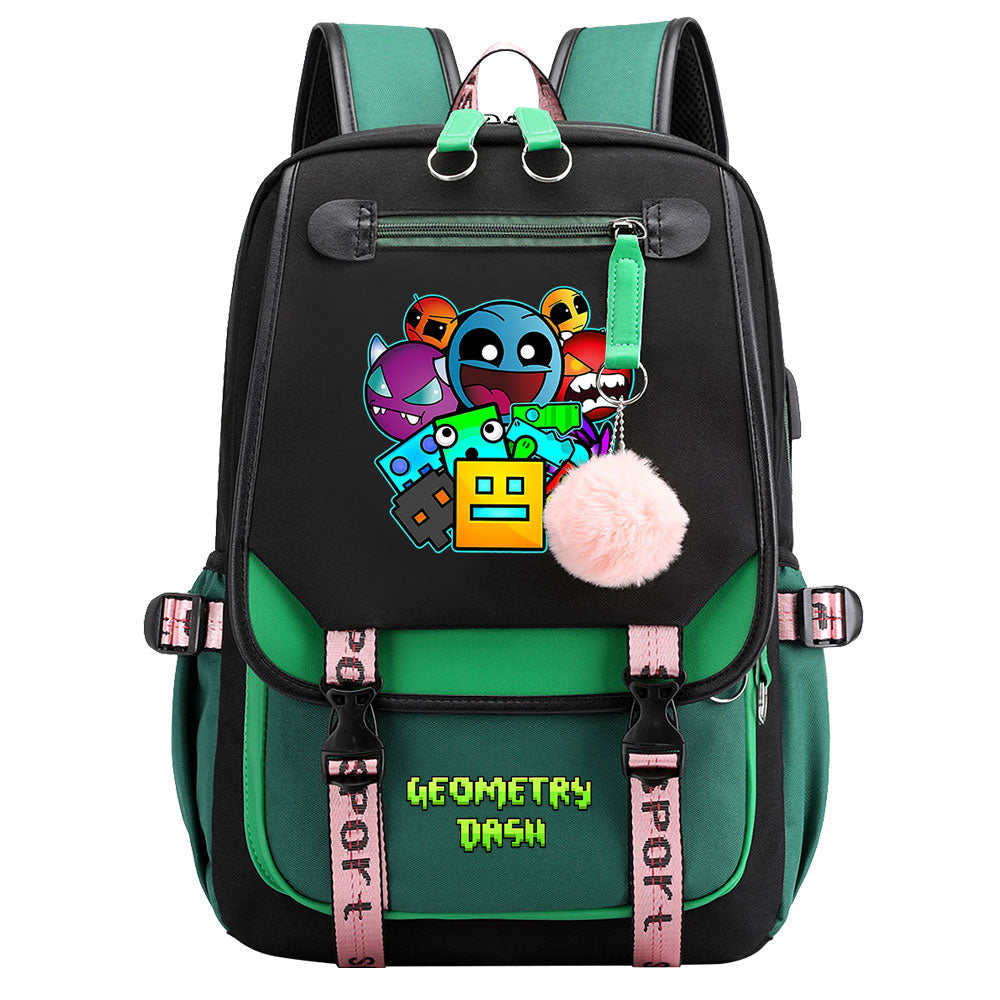 Geometry Dash Waterproof Backpack School Notebook Travel Bags USB Charging