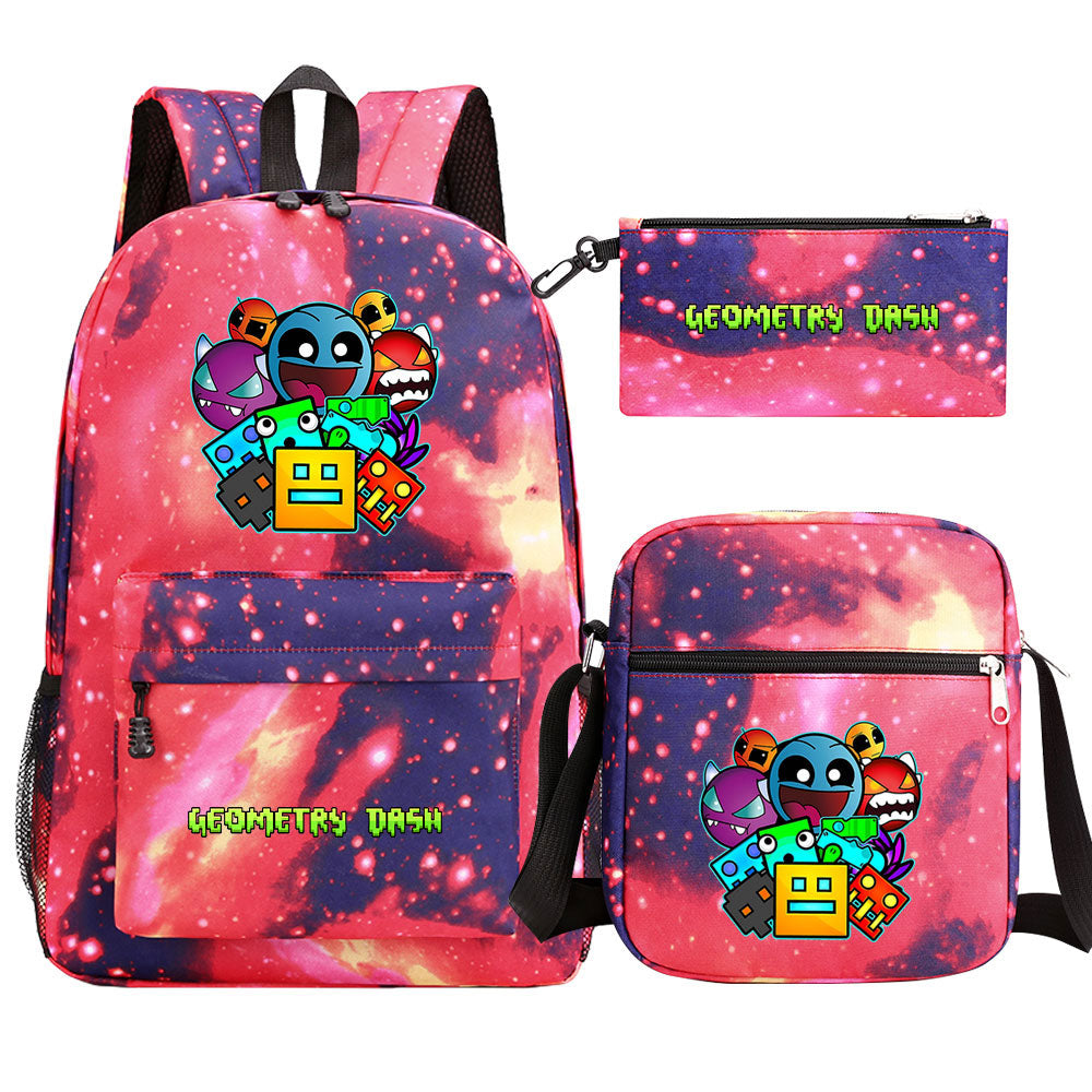 Geometry Dash Schoolbag Backpack Shoulder Bag Pencil Case set for Kids Students