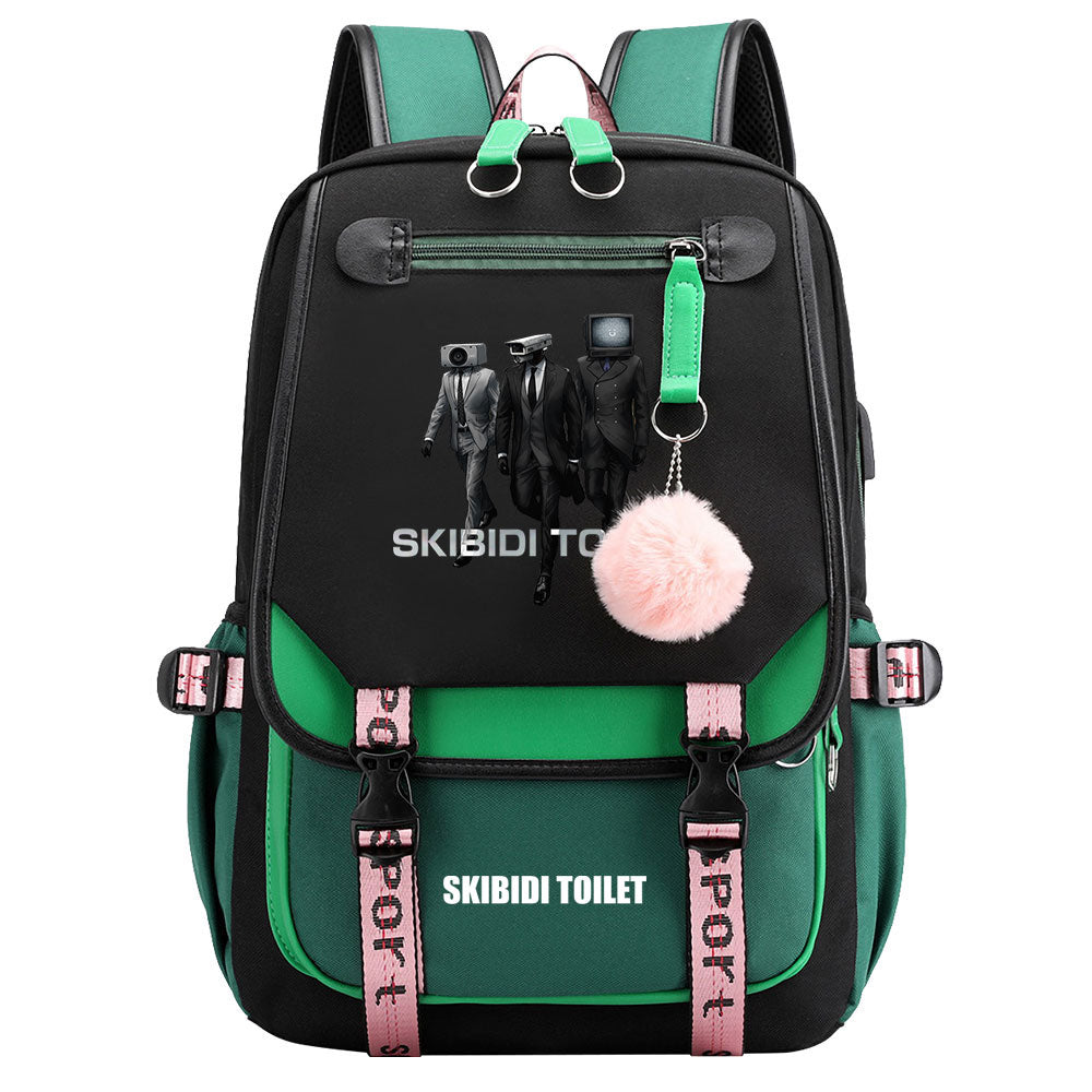 Skibidi Toilet Waterproof Backpack School Notebook Travel Bags USB Charging