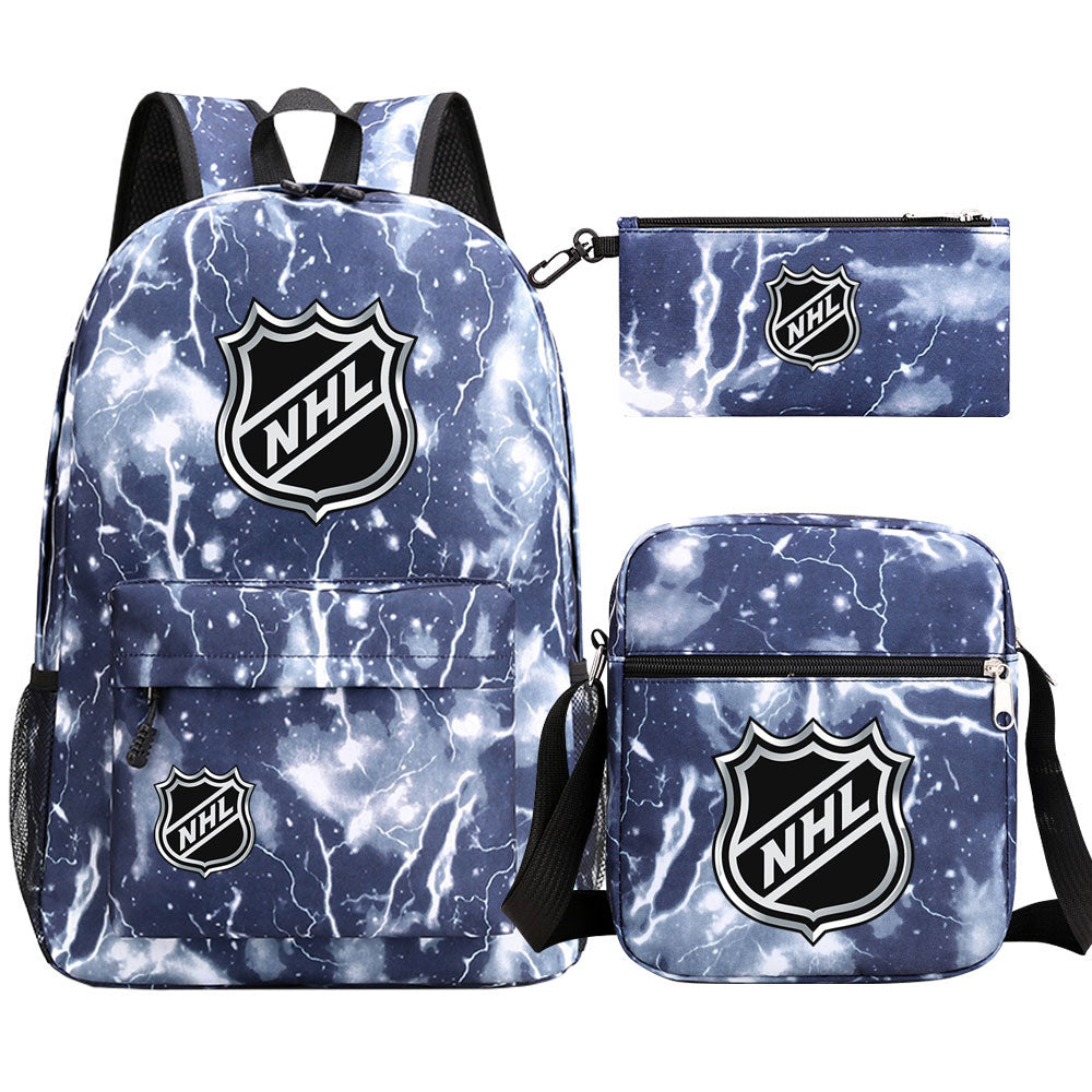 Hockey Team  Printed Schoolbag Backpack Shoulder Bag Pencil Bag 3pcs set for Kids Students