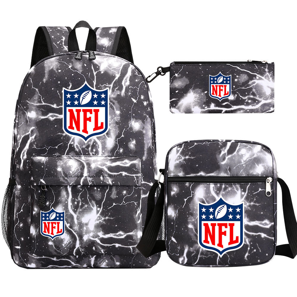 Football Team League Printed Schoolbag Backpack Shoulder Bag Pencil Bag 3pcs set for Kids Students