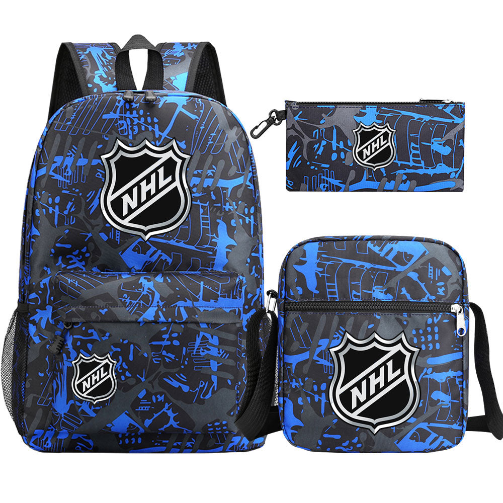 Hockey Team  Printed Schoolbag Backpack Shoulder Bag Pencil Bag 3pcs set for Kids Students