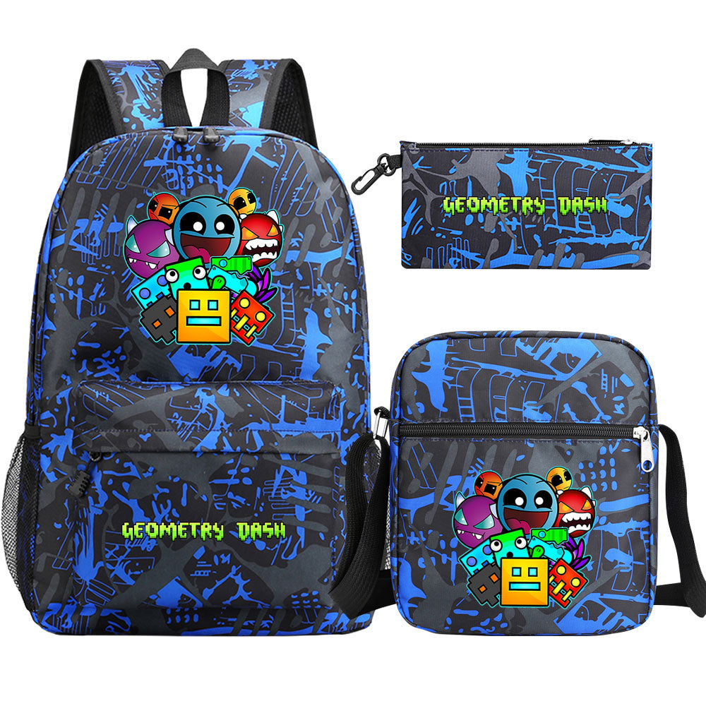 Geometry Dash Schoolbag Backpack Shoulder Bag Pencil Case set for Kids Students