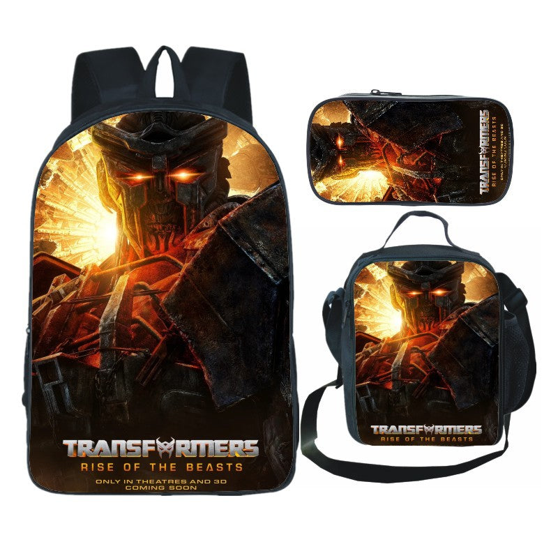 Transformers Bumblebee Full Printed Backpack Schoolbag Travel Notebook Bag Lunch Bag Pencil Bag for Kids Students 3PCS