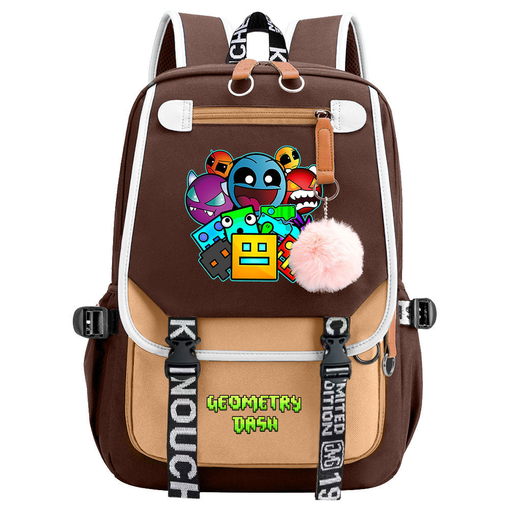 Geometry Dash Waterproof Backpack School Notebook Travel Bags USB Charging