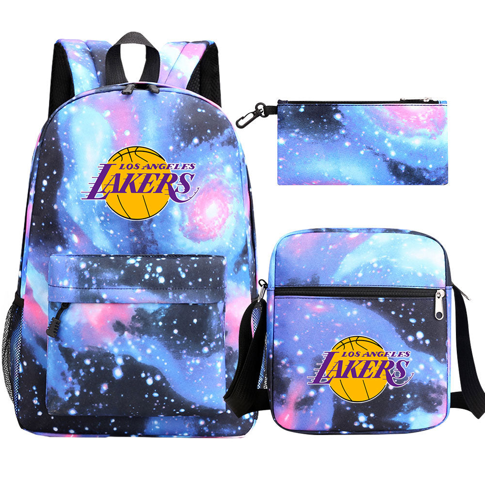 Los Angeles Lakers Schoolbag Backpack Shoulder Bag Pencil Bag 3pcs set for Kids Students