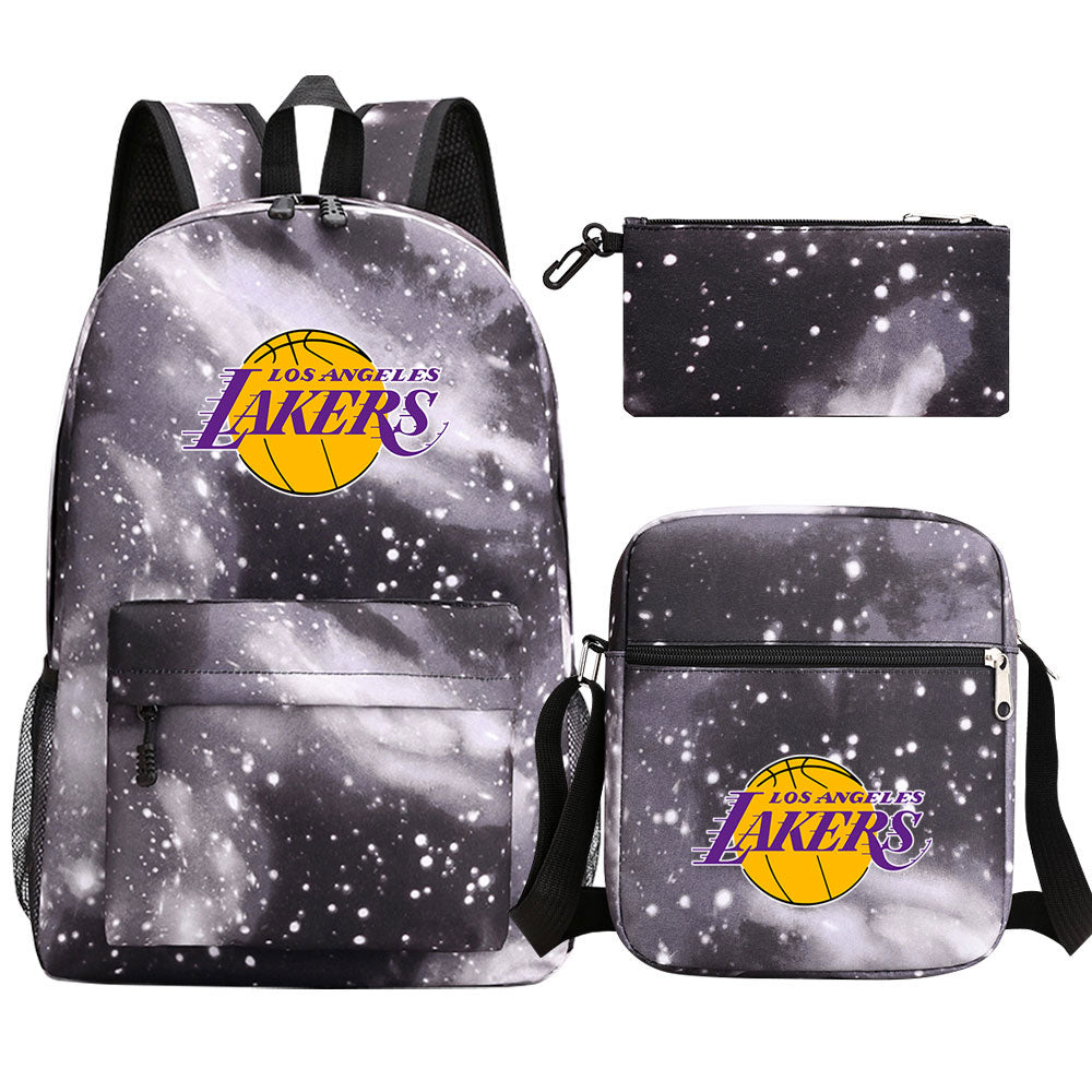 Los Angeles Lakers Schoolbag Backpack Shoulder Bag Pencil Bag 3pcs set for Kids Students