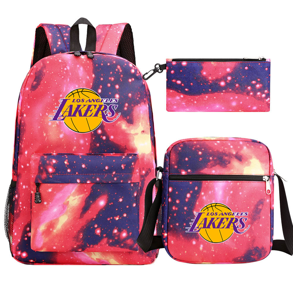 Los Angeles Lakers Schoolbag Backpack Shoulder Bag Pencil Bag 3pcs set for Kids Students